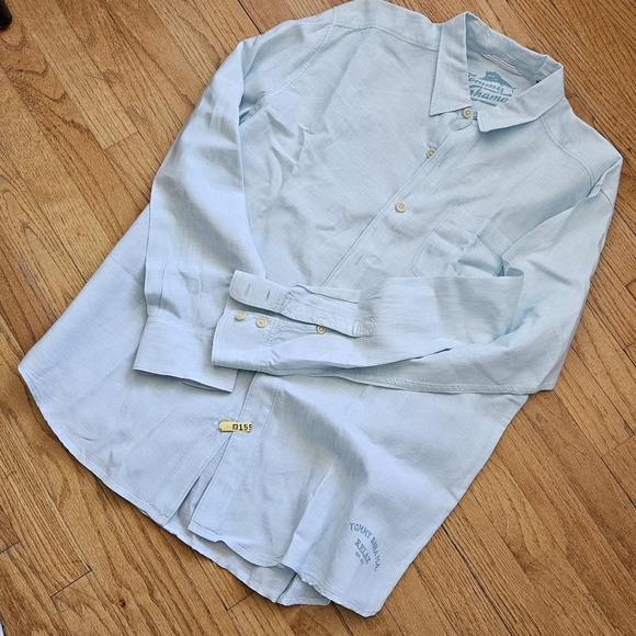 Tommy Bahama Mens Linen Shirt with long sleeves and collar XL Light Aqua - Picture 6 of 14
